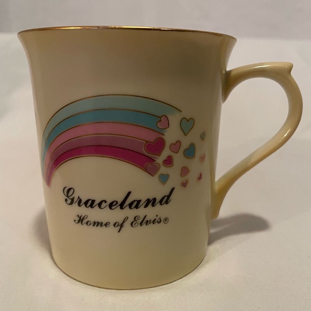 Graceland Cream Mug with Rainbow and Heart Design